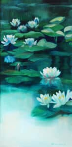Nenufary błękitne, olej na płótnie, 50/120cm, 2014r.