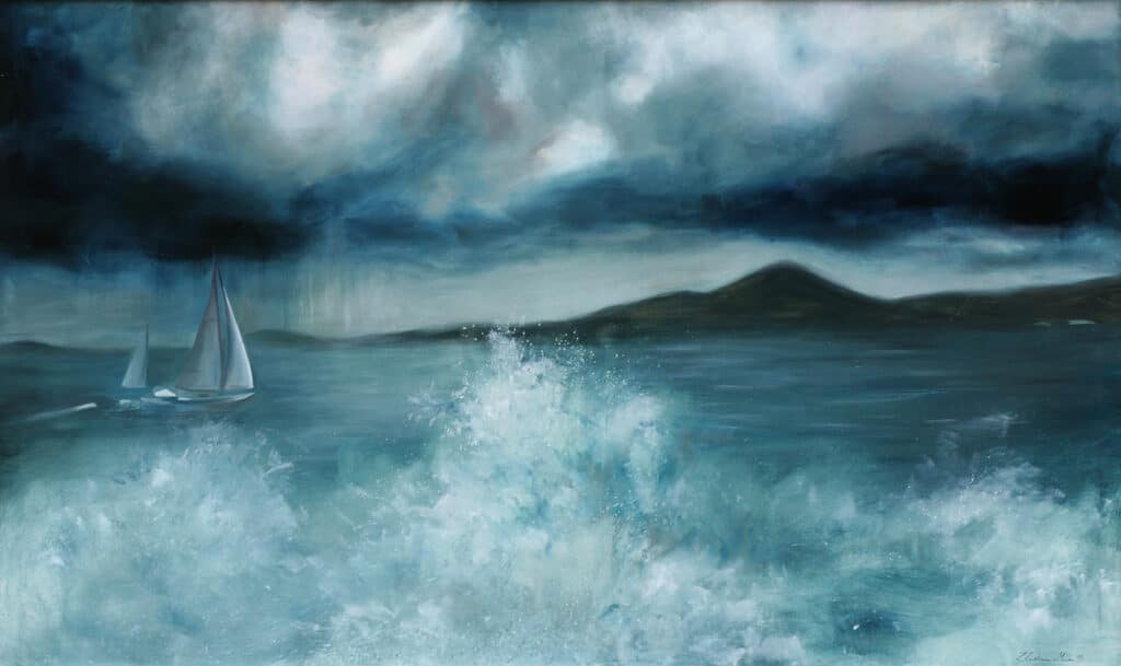 Chrystus chodzący po wodzie, 90/150 cm, olej na płótnie, 2016r.