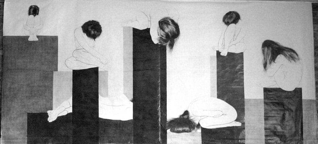 Akty, rysunek ołówkiem na papierze, 180/350 cm, 2006r.