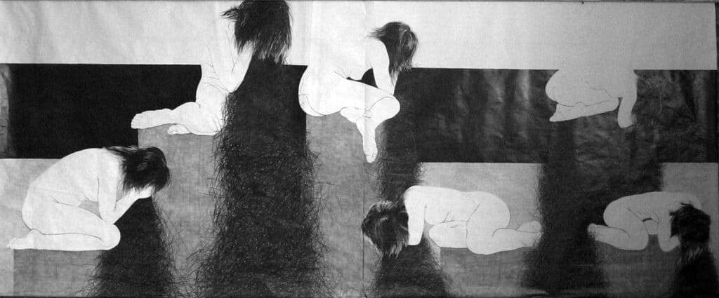 Akty, rysunek ołówkiem na papierze, 180/350 cm, 2006r.