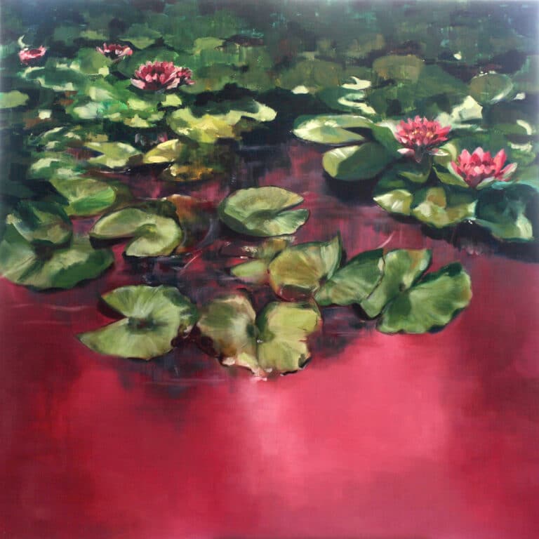 Nenufary różowe, 150/150 cm, olej na płótnie, 2009r.