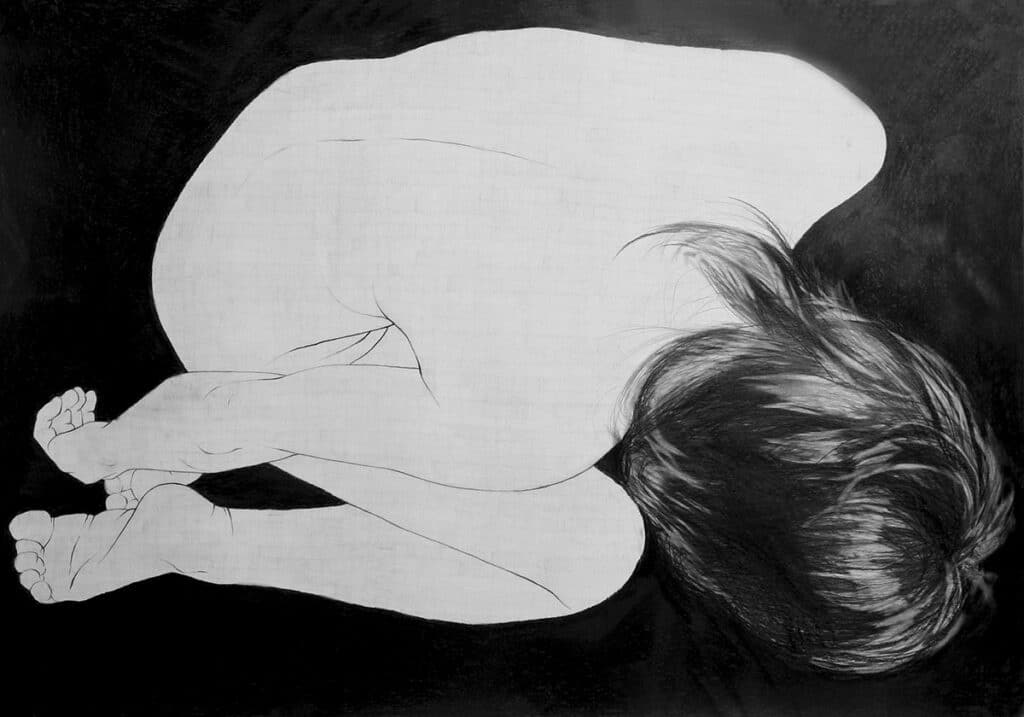 W wannie, rysunek ołówkiem na papierze, 100/70 cm, 2007r.