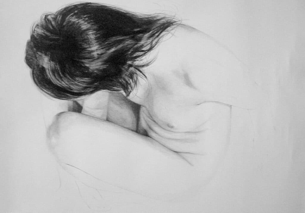 W wannie, rysunek ołówkiem na papierze, 100/70 cm, 2007r.