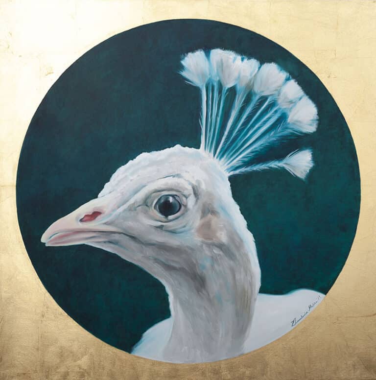 Biały paw, 90/90 cm, olej na płótnie, 2021r.