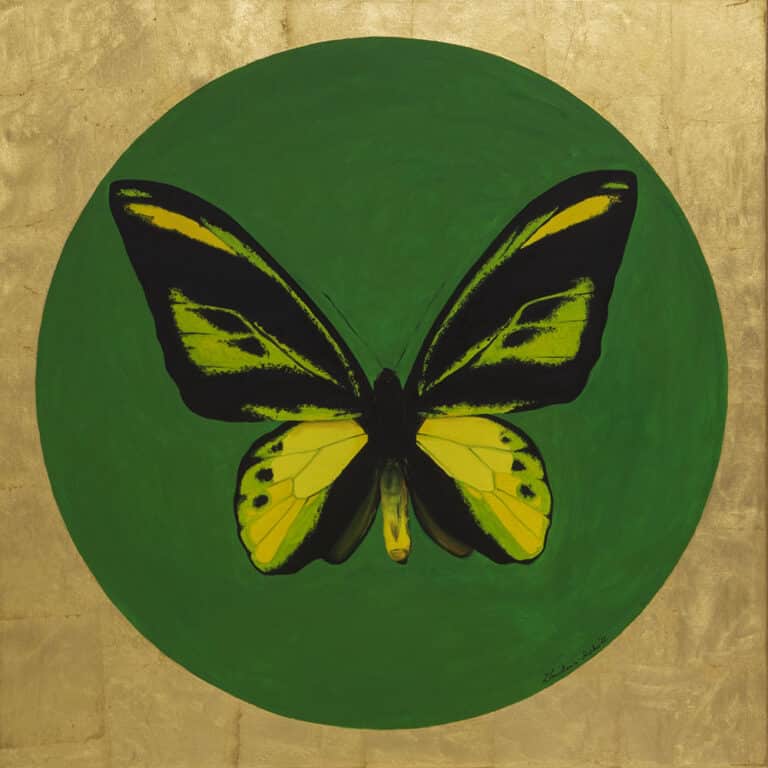 Ornithoptera chimaera chimaera f. loc. dracaena, olej na płótnie, 90/90cm, 2022r.