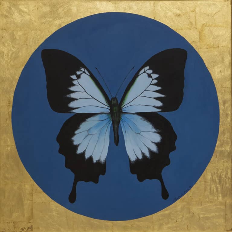 Papilio ulysses georgius samiec, olej na płótnie, 90/90cm, 2022r.