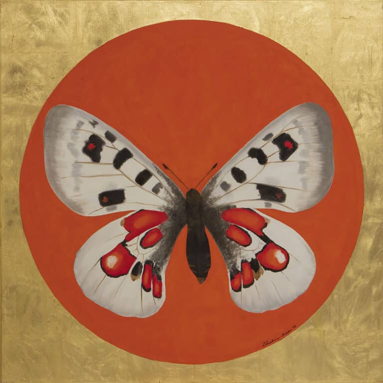 Parnassius apollo linnei, olej na płótnie, 90/90cm, 2022r.