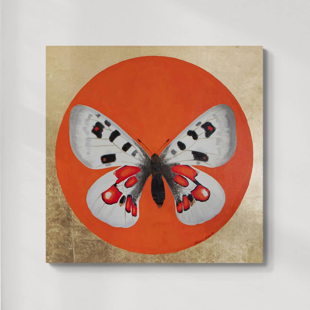 Motyl 6 | Parnassius apollo linnei | olej na płótnie | 90x90 cm | 2022 | Zuzanna Lenartowicz-Malcher | do kupienia