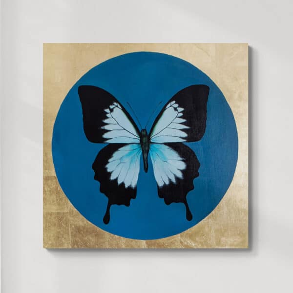 Motyl 1 | Papilio ulysses georgius | olej na płótnie| 90x90 cm | 2022 | Zuzanna Lenartowicz-Malcher