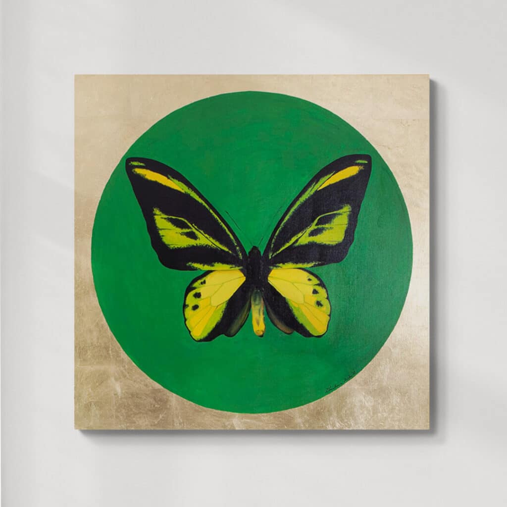 Motyl 8 | Ornithoptera chimaera chimaera f. loc. Dracaena | olej na płótnie | 90x90 cm | 2022 | Zuzanna Lenartowicz-Malcher | obraz do kupienia