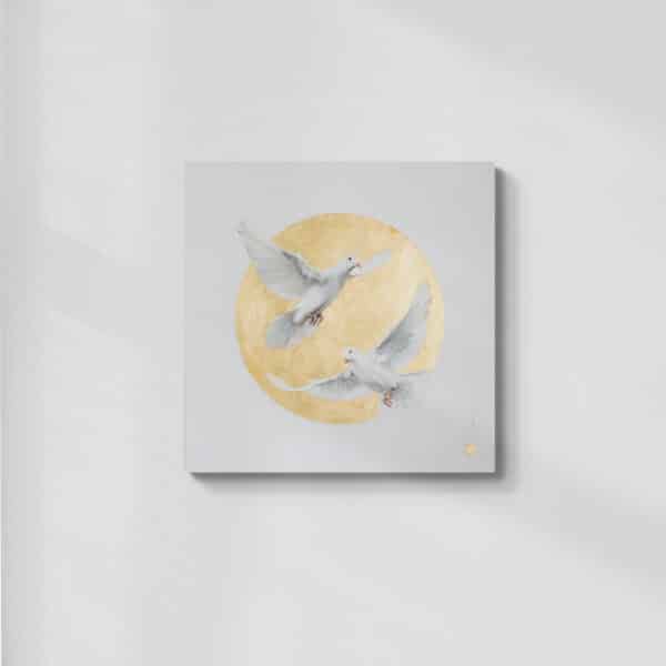 Symbole chrześcijaństwa. Ślubne gołąbki | olej na płótnie | 60x60 cm | 2024 | Zuzanna Lenartowicz-Malcher