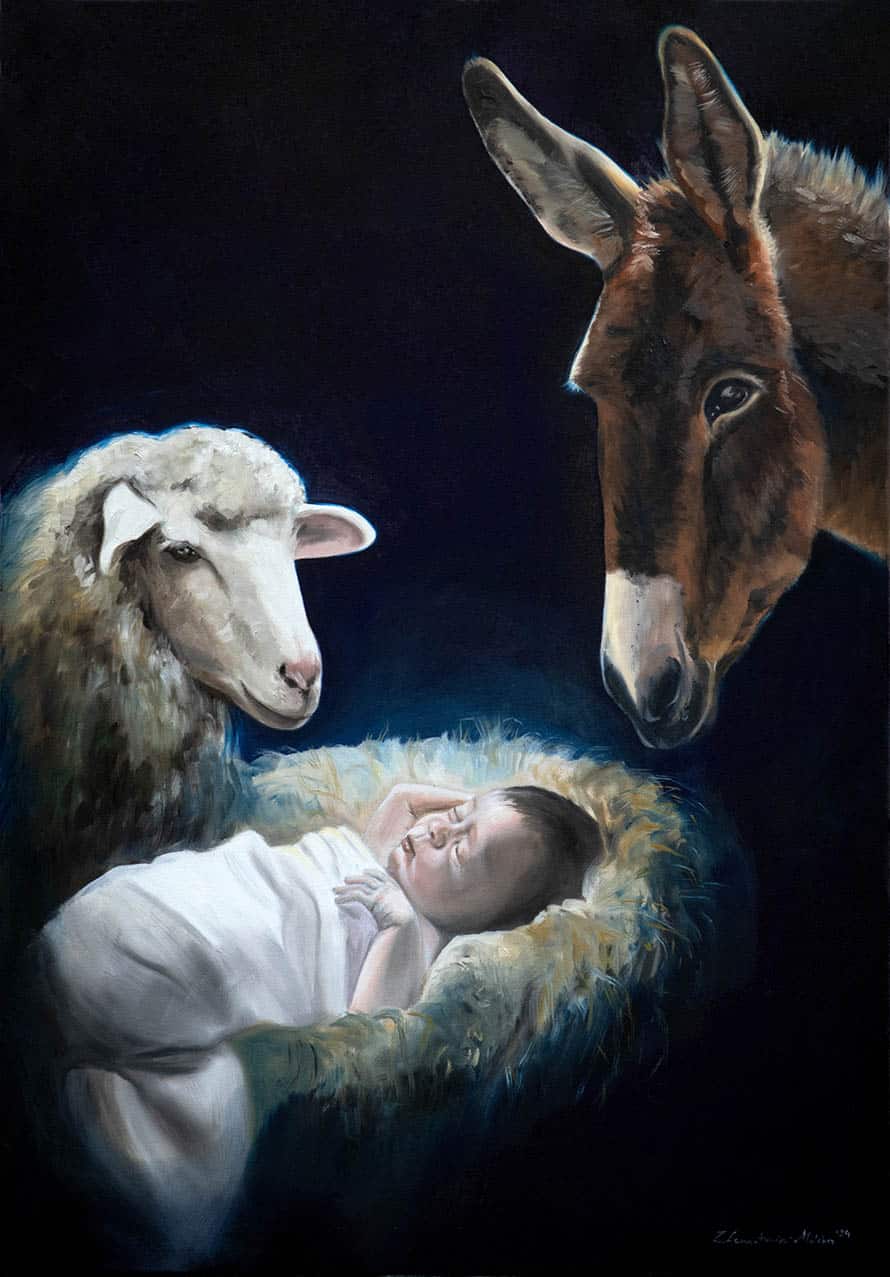 Jezusek ze zwierzętami - malarstwo olejne - obrazek 2