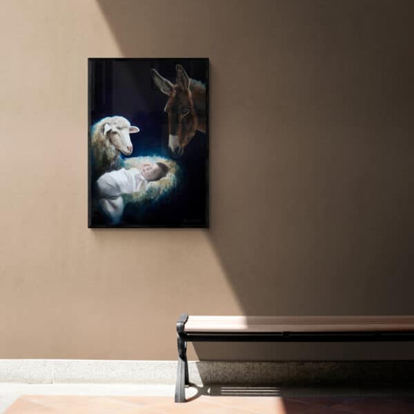 Jezusek ze zwierzętami - malarstwo olejne